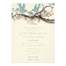 Robin's Egg Blue Vintage Love Birds Wedding Menu Personalized Announcement