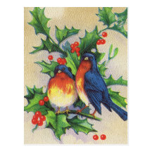 Robins & Holly Christmas Postcards