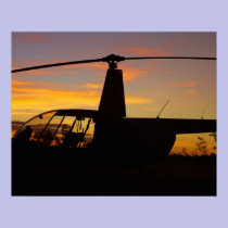 Robinson R44 helicopter at sunset posters