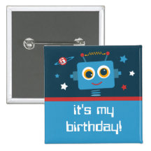 Robot 6th Birthday Custom Buttons