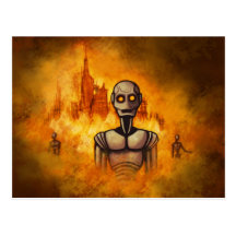 robot revolution scifi postcard