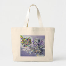 Robot Woman with a Starlike Love- Crystal Heart Canvas Bags