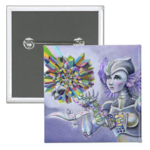 Robot Woman with a Starlike Love- Crystal Heart Buttons