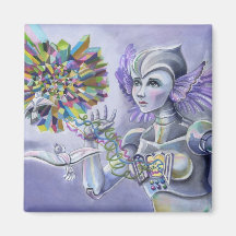 Robot Woman with a Starlike Love- Crystal Heart Fridge Magnet