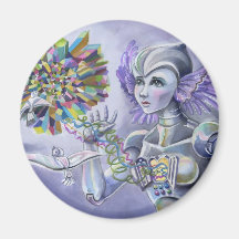 Robot Woman with a Starlike Love- Crystal Heart Refrigerator Magnets