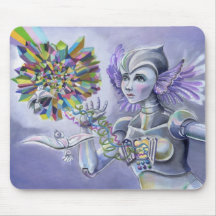 Robot Woman with a Starlike Love- Crystal Heart Mouse Pads