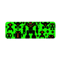 Robots Rule Fun Robot Silhouettes Lime Green Return Address Label