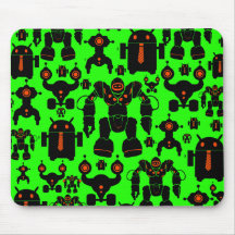 Robots Rule Fun Robot Silhouettes Lime Green Mouse Pad