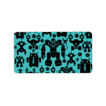 Robots Rule Fun Robot Silhouettes Pattern Blue Address Label