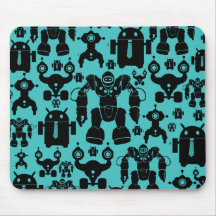 Robots Rule Fun Robot Silhouettes Pattern Blue Mousepads
