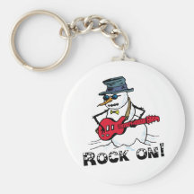 Rock On Guitar Playing Snowman Keychain