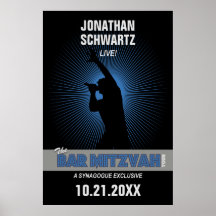 Rock Star Bar Mitzvah Poster in Black/Silver/Blue