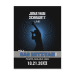 Rock Star Bar Mitzvah Save the Date, Blck/Silv/Blu Postcards