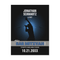Rock Star Bar Mitzvah Save the Date, Blck/Silv/Blu Postcards