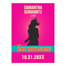 Rock Star Bat Mitzvah Invitation, Hot Pink, No tag