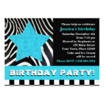 Rock Star Zebra Birthday Party - Blue Personalized Invitation
