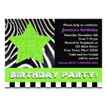 Rock Star Zebra Birthday Party - Green Announcements
