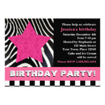 Rock Star Zebra Birthday Party - Pink Announcements
