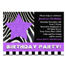 Rock Star Zebra Birthday Party - Purple Custom Announcement