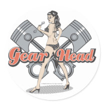 Rockabilly pinup girl with pistons round stickers