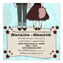 Rockabilly Wedding, 5.25x5.25 engagement Personalized Invites