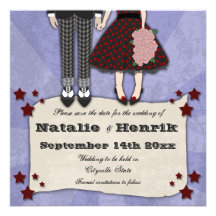 Rockabilly Wedding, 5.25x5.25 save the date Custom Invitation