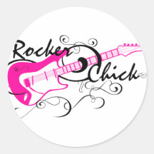 Rocker Chick Round Stickers