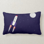 Rocket of Red White and Blue in Space Cartoon Art Pillow