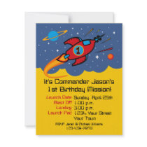 Rocket Ship 1st Birthday Custom Invitations