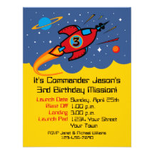 Rocket Ship 3rd Birthday Custom Invitations
