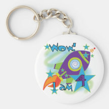Rocket Ship 4th Birthday T-shirts and Gifts Keychain