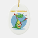 Rockin' dinosaur merry christmas ornament