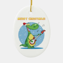 Rockin' dinosaur merry christmas ornament