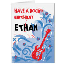 Rockin' guitar birthday card red white & blue