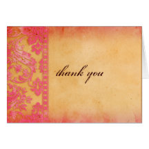 Rockin' Pink Grunge Damask Wedding Thank You Card
