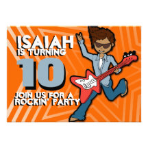 Rockstar boy 10th birthday orange blue invitation