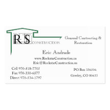 ROCKSTAR Logo, Rockstar Construction, Eric Andr... Business Cards