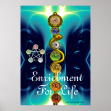 ROD OF ASCLEPIUS WITH 7 CHAKRAS ,SPIRITUAL ENERGY POSTER