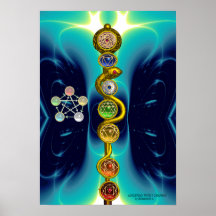ROD OF ASCLEPIUS WITH 7 CHAKRAS ,SPIRITUAL ENERGY PRINT