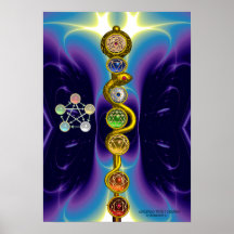 ROD OF ASCLEPIUS WITH 7 CHAKRAS ,SPIRITUAL ENERGY POSTER
