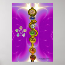 ROD OF ASCLEPIUS WITH 7 CHAKRAS ,SPIRITUAL ENERGY POSTERS