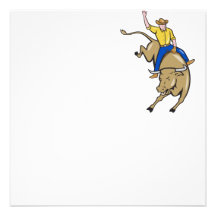 Rodeo Cowboy Bull Riding Cartoon Custom Invitations