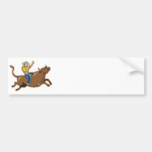 Rodeo Cowboy Bull Riding Retro Bumper Stickers