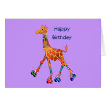 Roller Skating Giraffe Birthday Cards