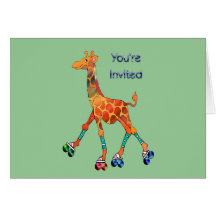 Roller Skating Giraffe Invited Cards