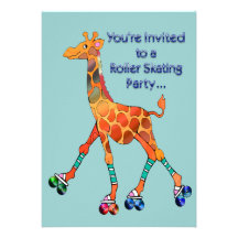 Roller Skating Party Giraffe Personalized Announcement
