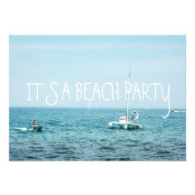 Rolling Beach Waves Boats on Lake Michigan Ocean Personalized Invites