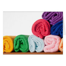 Rolls of colourful microfiber towels greeting cards