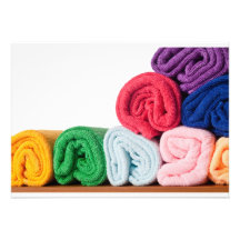 Rolls of colourful microfiber towels personalized invitation