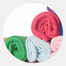Rolls of colourful microfiber towels round sticker